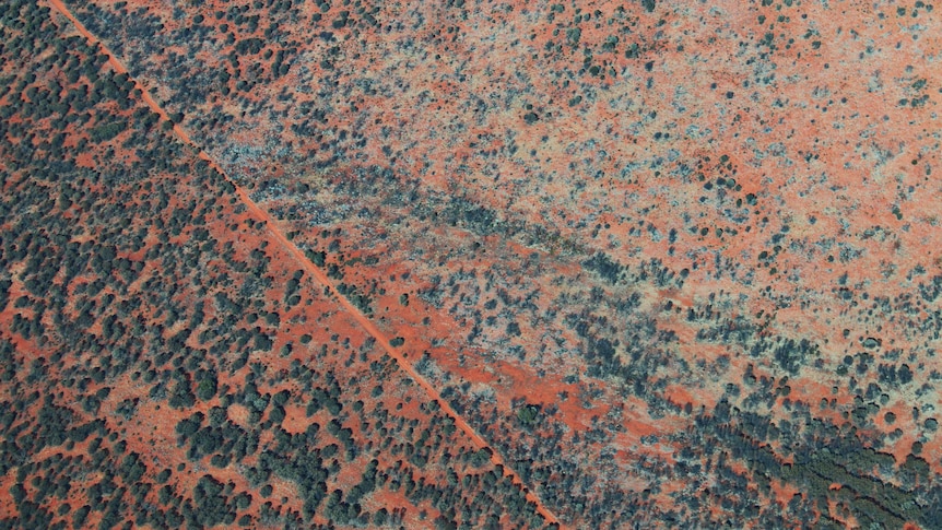 An aerial view of the Anangu Pitjantjatjara Yankunytjatjara lands near the community of Mimili in north-west South Australia.