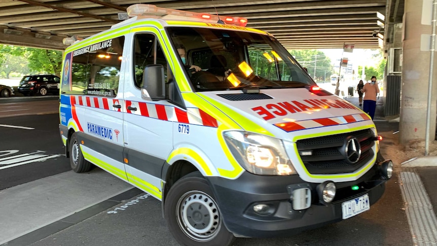 An ambulance parked at the Alfred Hospital in Melbourne.