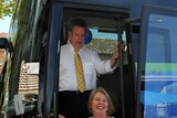 Barry O'Farrell and his wife get off bus