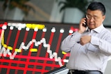 Chinese investor on the phone as market falls