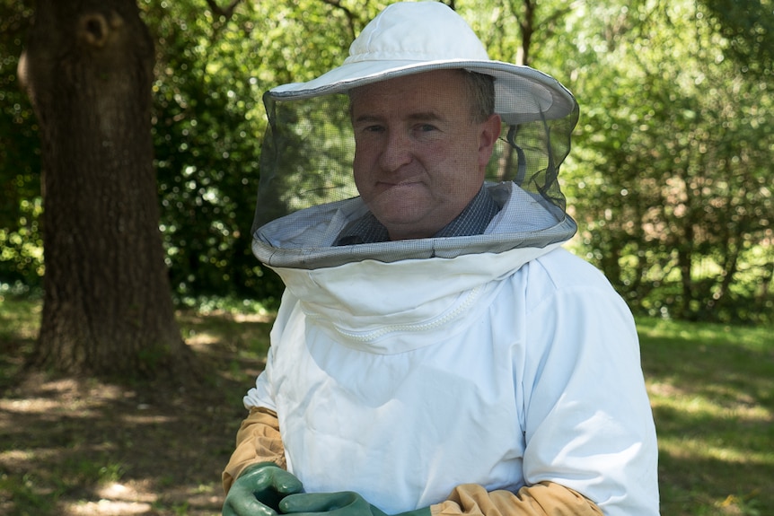 Dennis Rainsford geared up to spray European wasp nests.