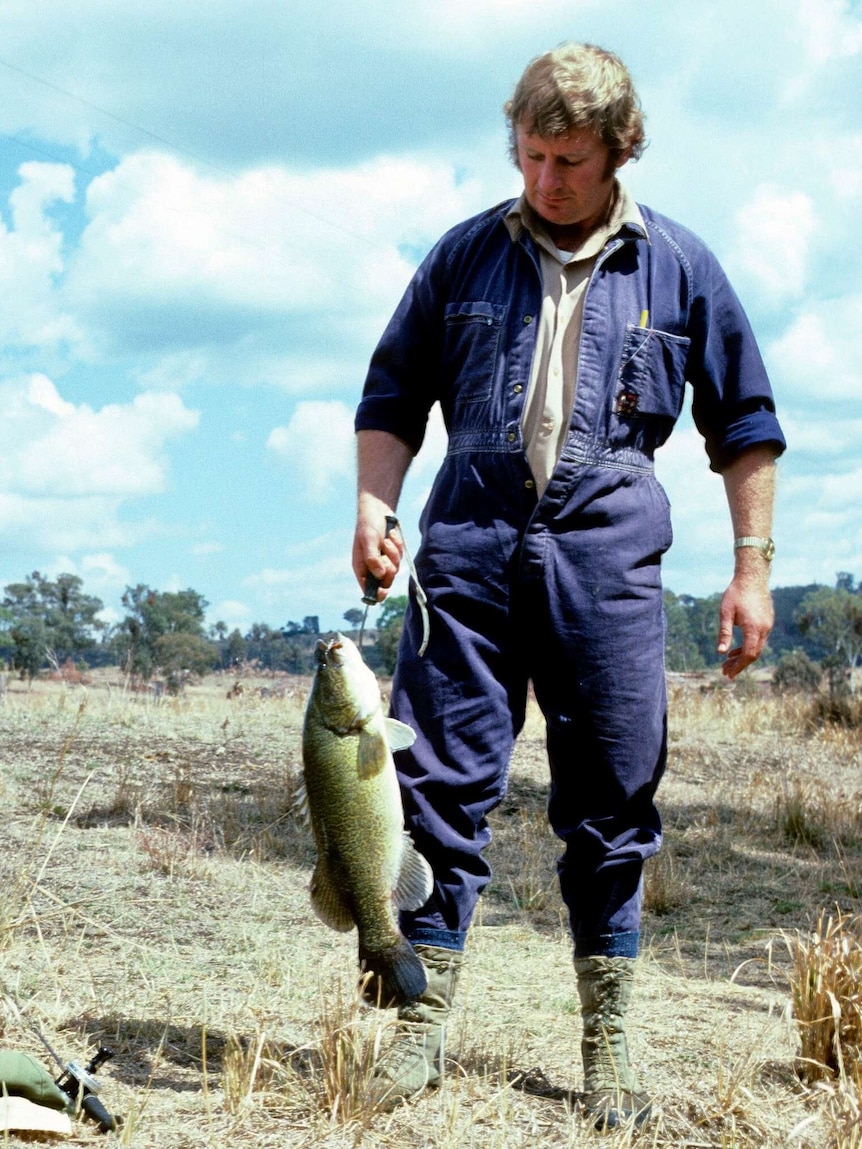 Man holding a Murray cod on a hook