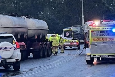 Emergency services on the scene of a highway crash.