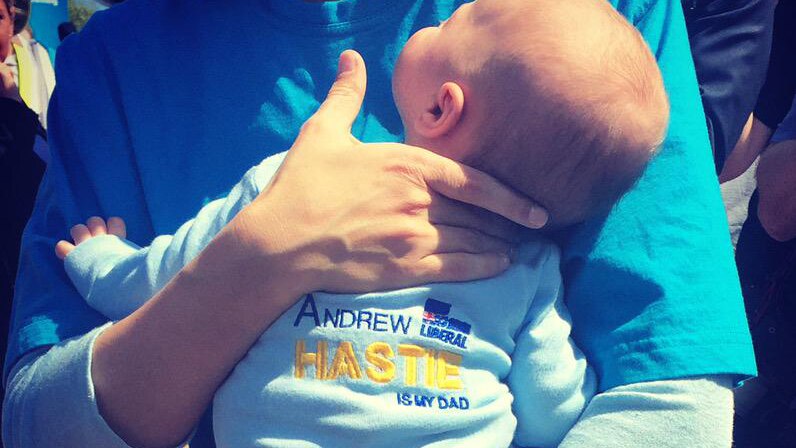 Liberal candidate for Canning Andrew Hastie's baby in cute onesie
