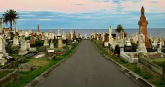 A cemetery overlooking the sea.