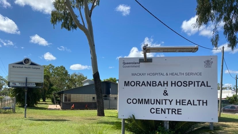 A sign reads "Moranbah hospital and community health centre"
