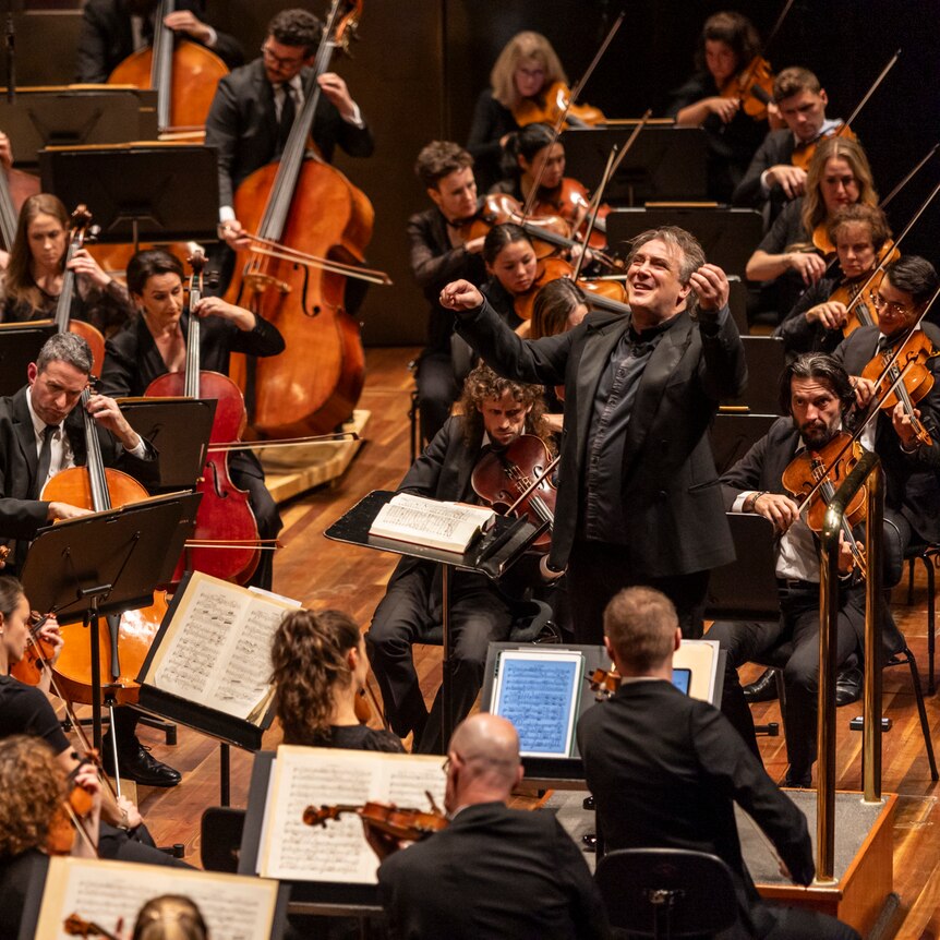 Conductor Jaime Martín and the Melbourne Symphony Orchestra performing Strauss's "A Hero's Life" at Hamer Hall.