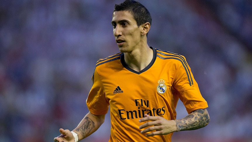 Real Madrid's Angel di Maria looks on during the La Liga match with Real Valladolid in May 2014.