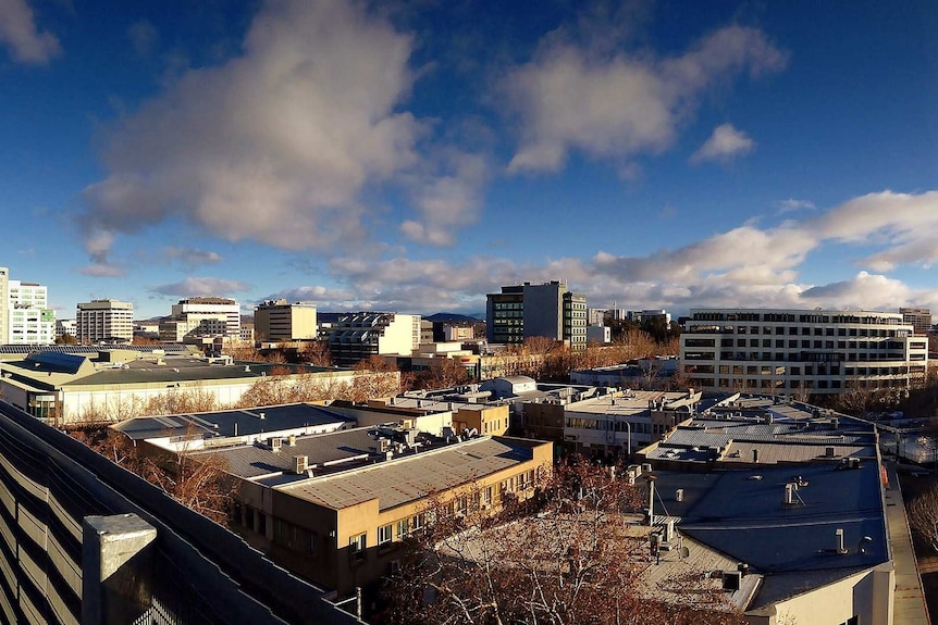 Rooftop view across the Canberra city centre