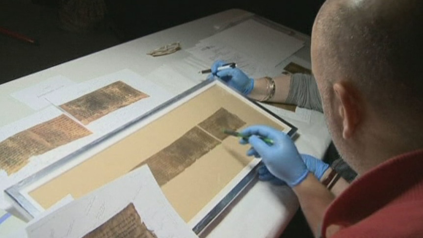 Researchers looking at part of the Dead Sea Scrolls
