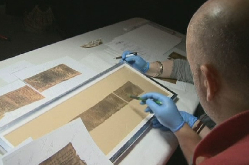Researchers looking at part of the Dead Sea Scrolls