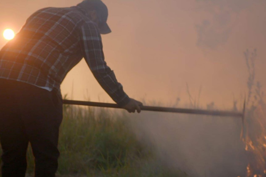 Indigenous man working on the cultural burn west of Kempsey.