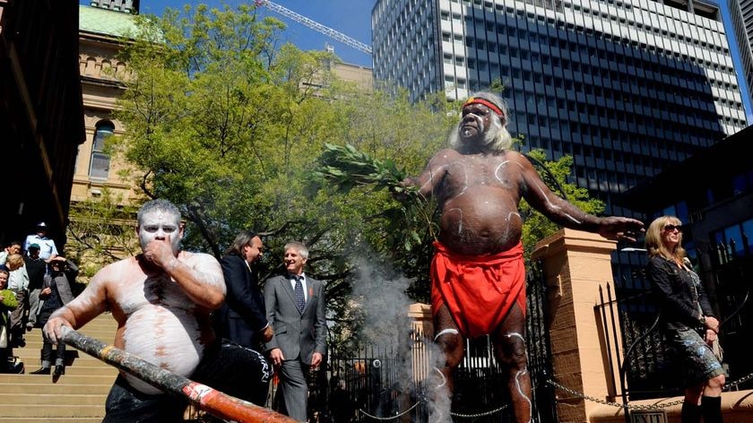 Smoking ceremony in front of NSW Parliament House