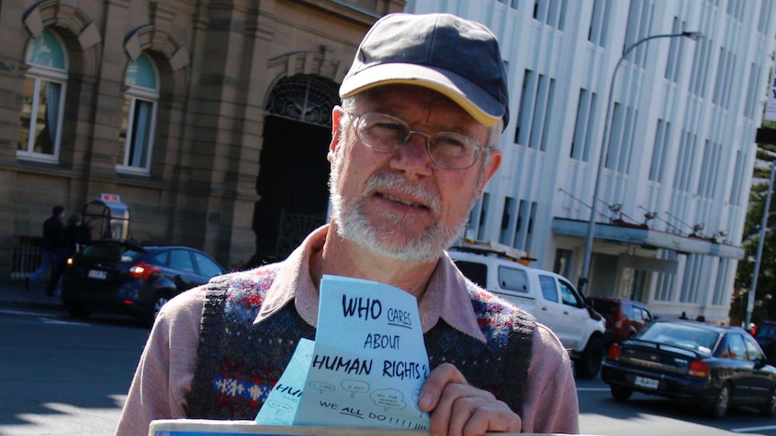 Anti-abortion campaigner John Graham Preston protests in Hobart.