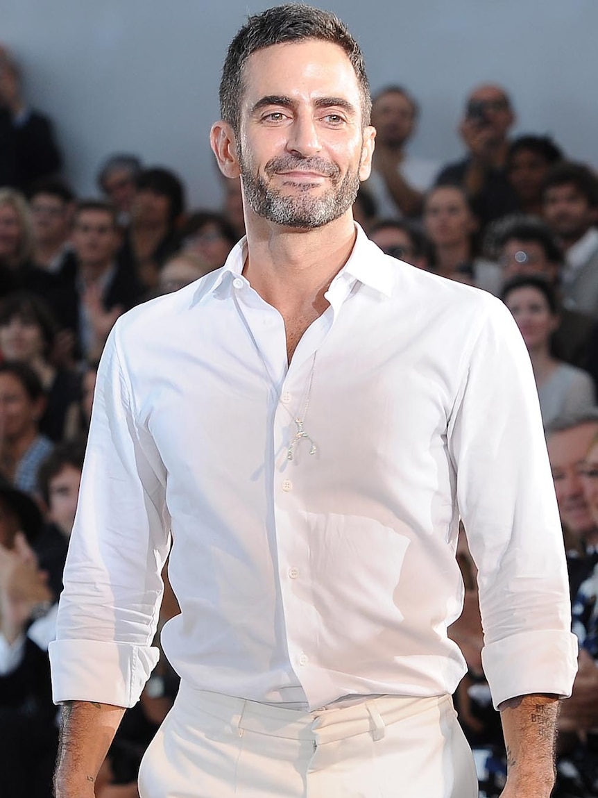 Designer Marc Jacobs acknowledges the applause of the audience.