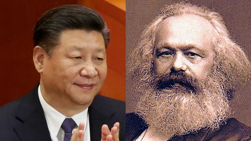 Chinese President Xi Jinping and German philosopher Karl Marx.