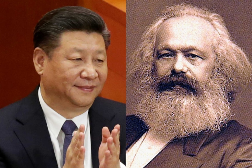 Chinese President Xi Jinping and German philosopher Karl Marx.
