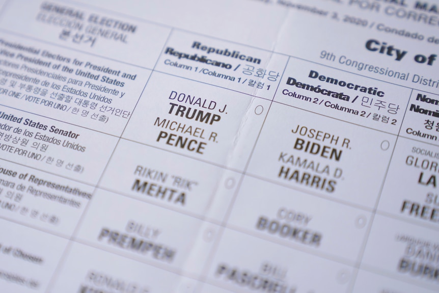 A ballot paper in the 2020 US presidential election