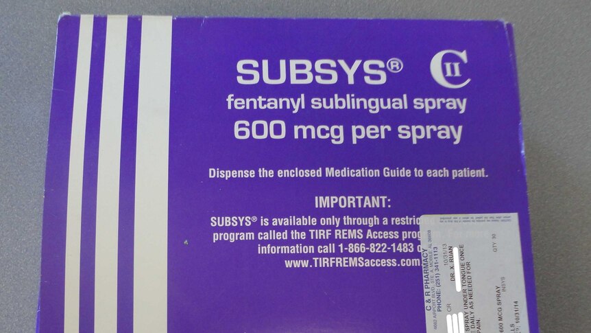 A purple box containing the drug Subsys.