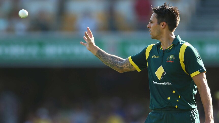Australia's Mitchell Johnson prepares to bowl in game three against Sri Lanka.