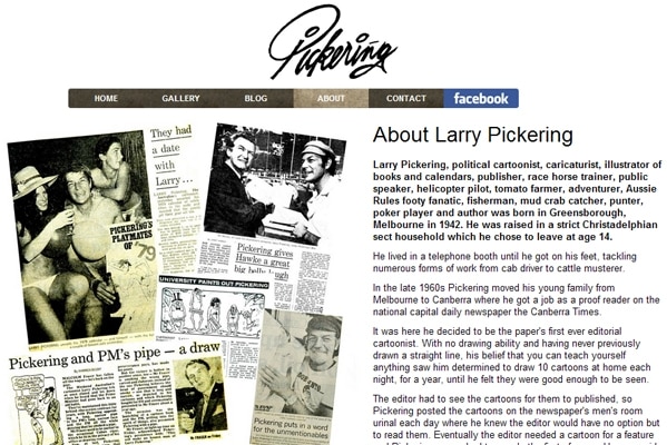 Screenshot of Larry Pickering's blog