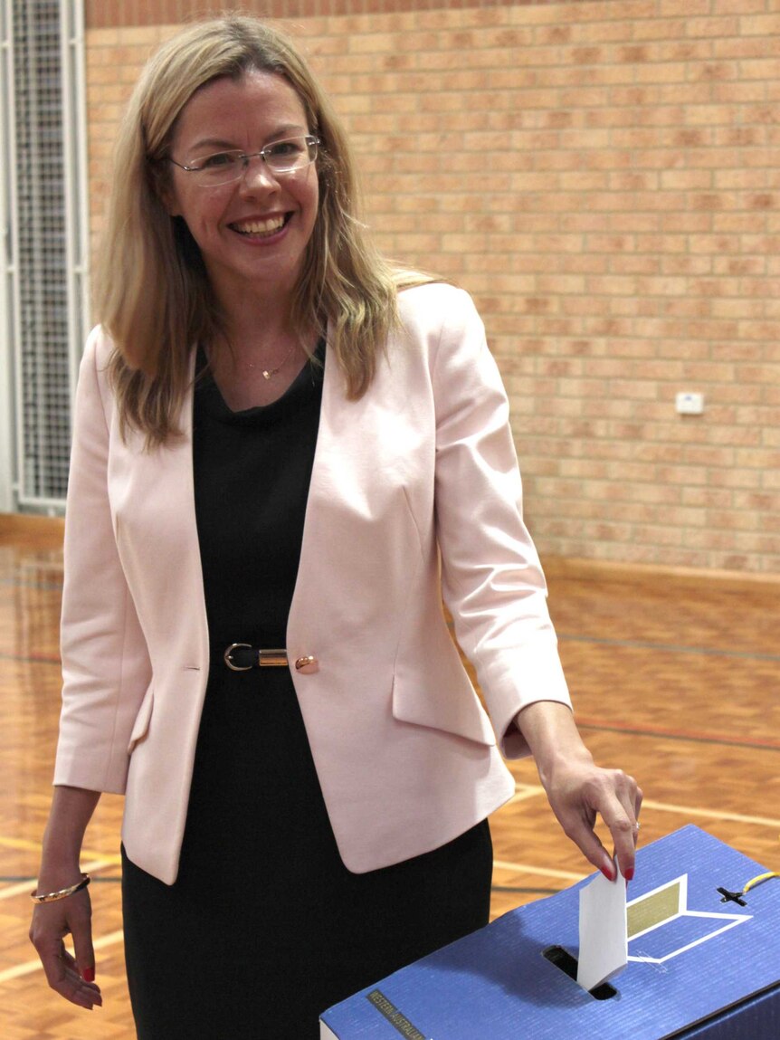 Liberal Vasse candidate Libby Mettam casts her vote at the weekend by-election.