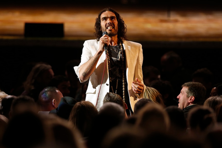 British comedian Russell Brand performs.