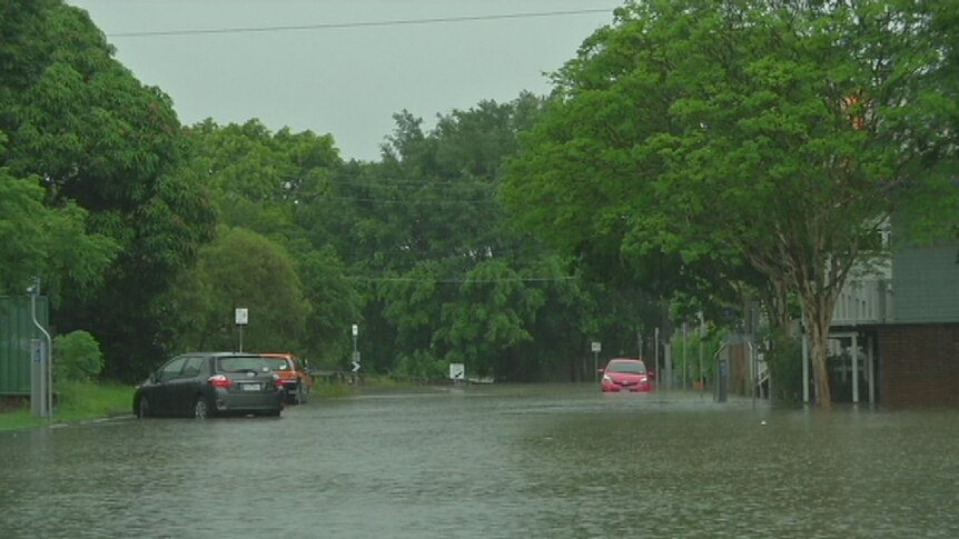 Cars are submerged by floodwater