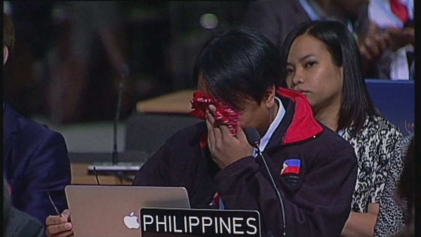 Yeb Sano breaks down as he addresses the UN climate conference