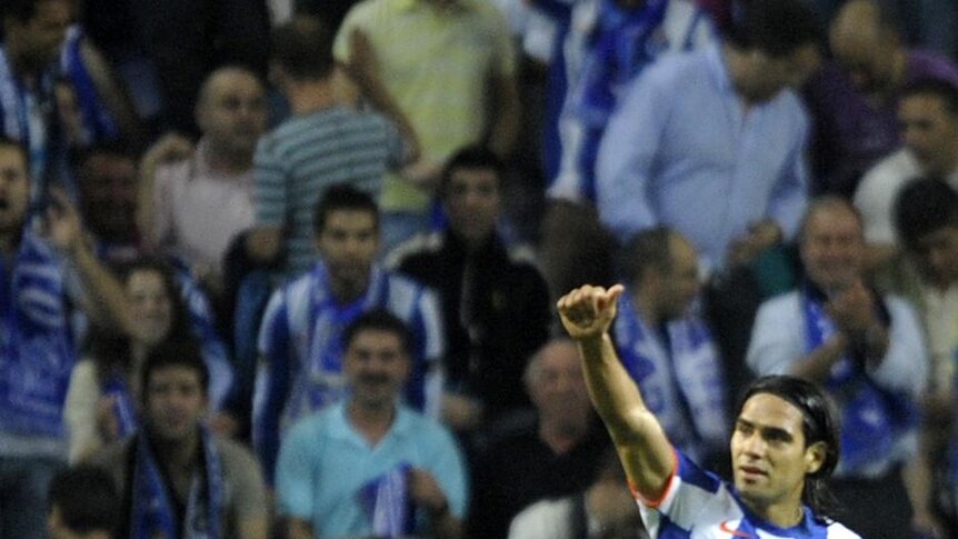 Radamel Falcao celebrates one of his three goals.