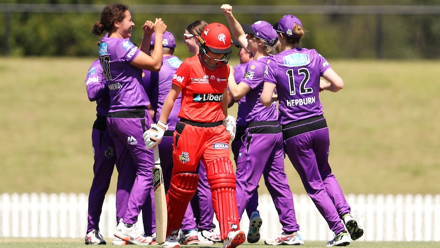 Female batter walks off the pitch of getting bowled out