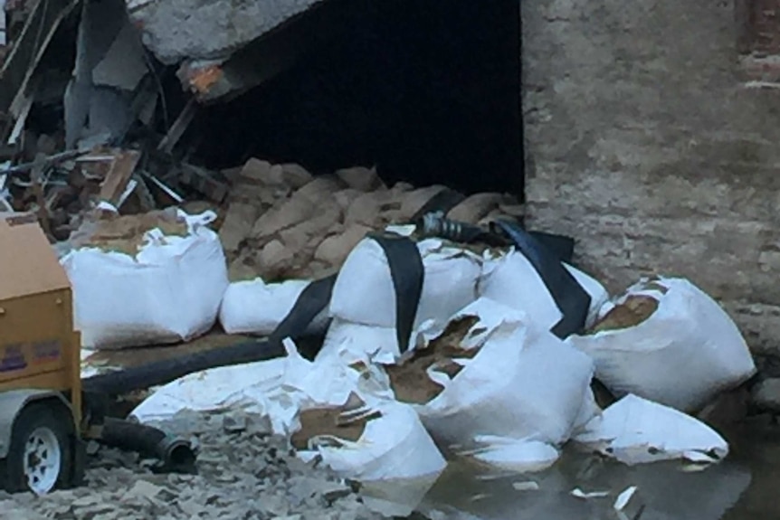 Sandbags in place to stop flooding