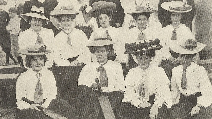 Black and white photo of a women's cricket team