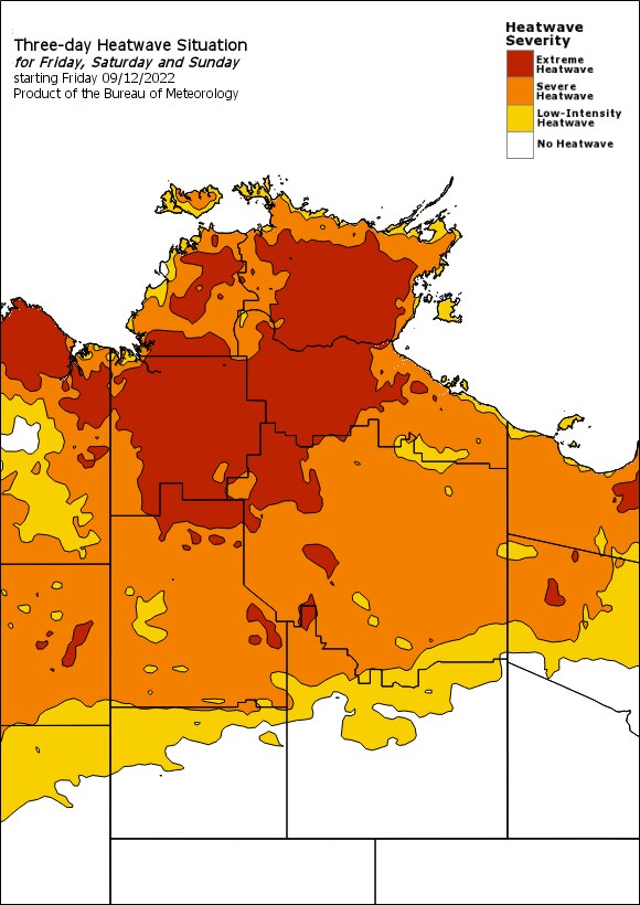 A map of the nt with red, orange and yellow splodges to indicate heat levels. 