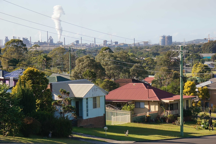 Looking out at the Port Kembla steelworks from the suburb of Unanderra.