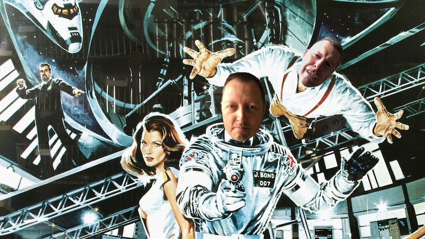 Moonraker Poster with the faces of Andrew and Joel from Nerdzilla pasted over the top