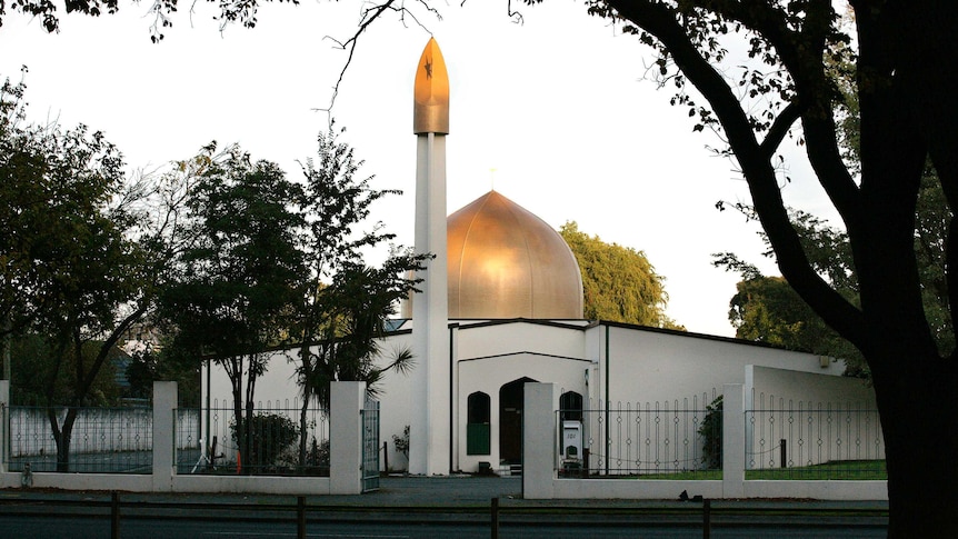 A photo of Al Noor mosque looking through the gate.