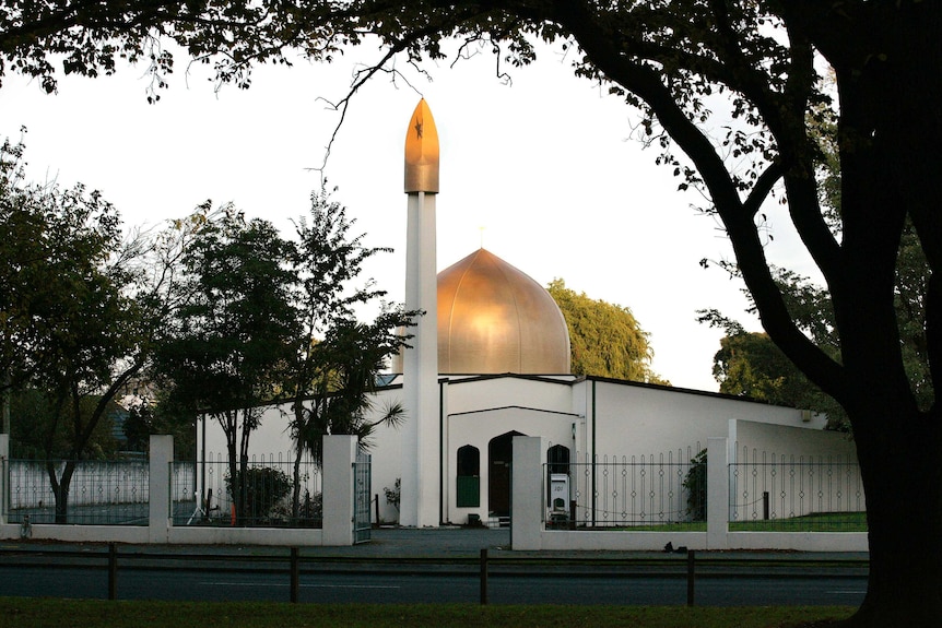 A photo of Al Noor mosque looking through the gate.