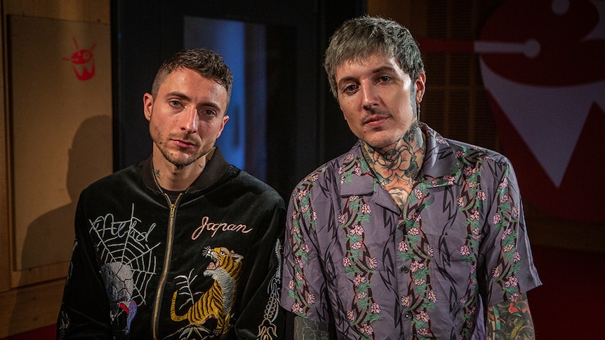 Bring Me The Horizon's Jordan Fish and Oli Sykes in the triple j studios, April 2019