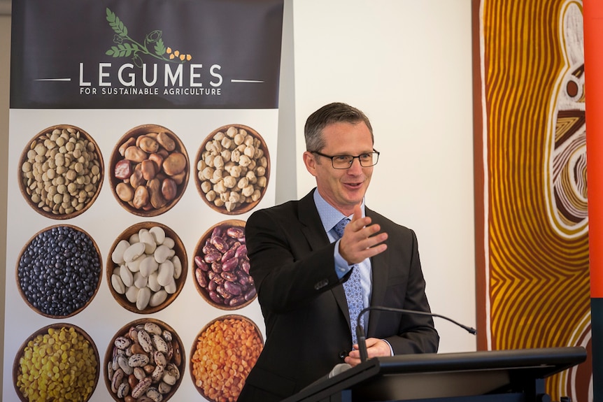 Professor Brent Kaiser speaking at a podium