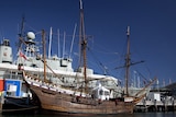The Duyfken replica in harbour