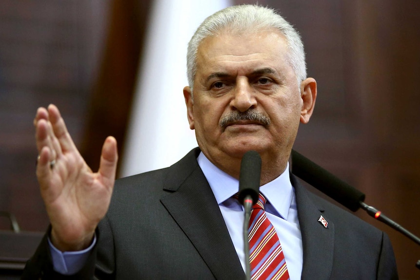 Turkish Prime Minister Binali Yildirim speaks during a meeting of his Turkish ruling AKP group.