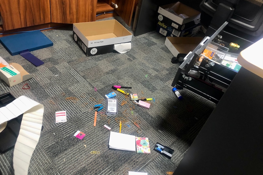 Office that was vandalised during a break-in at a Canberra church