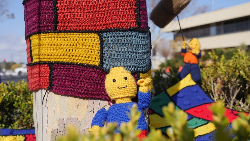 Knitted lego characters.