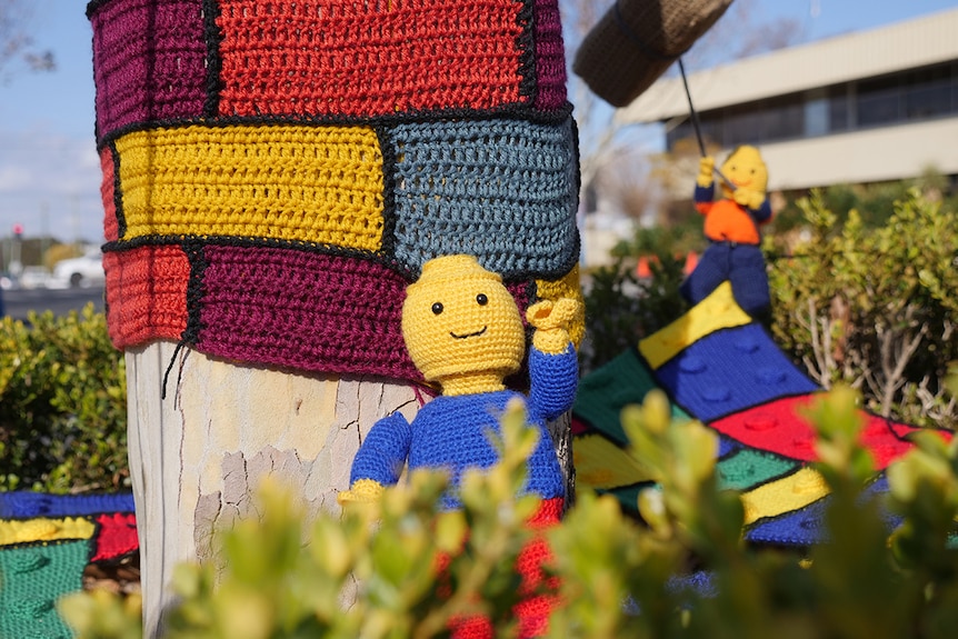 Knitted lego characters.