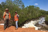 Cabomba Eradication Program manager Chris Collins with Weed Management director Geri Lee at the quarantine zone in the lower Darwin River.