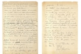 two pages of a letter written in French by Vincent van Gogh and fellow artist Paul Gauguin on a white background