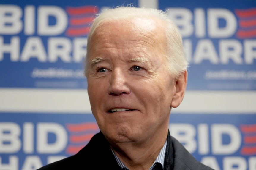 A close up image of Joe Biden's face.