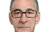 Artists impression of a middle aged man with greying hair and glasses sought by police.