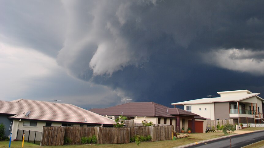 A storm front heads toward the Ipswich suburb of Augustine Heights.